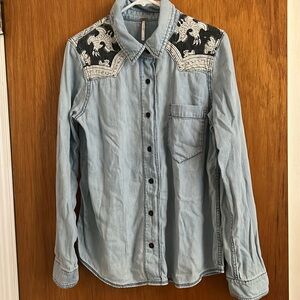 Free People boho button up denim shirt